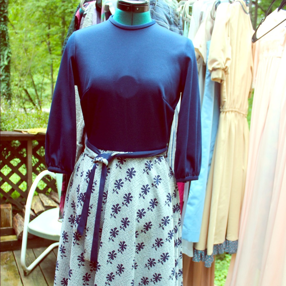 Vintage navy and white dress